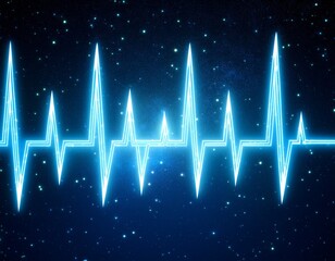 abstract blue neon heartbeat pulse line on dark starry background
