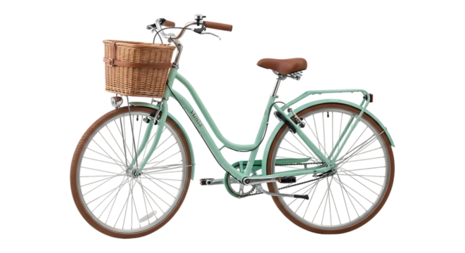 City Bike with Basket Isolated on Transparent Background Commuting Style Transport - Powered by Adobe