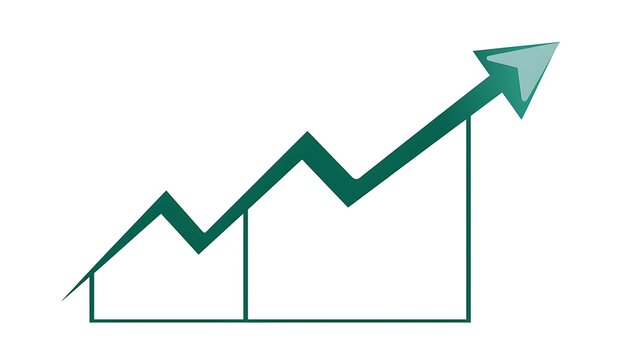 Stylized Green Arrow Ascending with Geometric Base Line Representing Business Growth on White