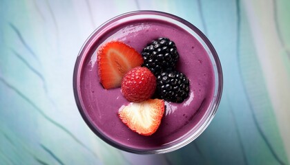 indulge in a vibrant swirl of creamy purple berry smoothie adorned with fresh raspberries blackberries and strawberries a delightful healthy breakfast or snack