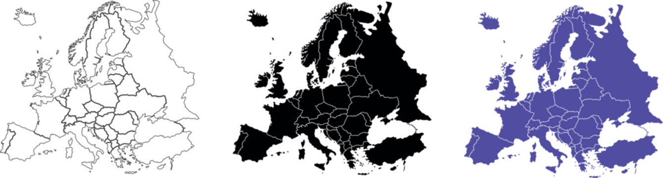 Sketch style Europe continent map on white background