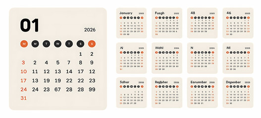 Modern Minimalist 2026 Monthly Calendar Template.