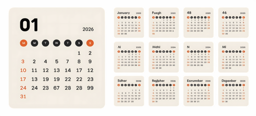 Modern Minimalist 2026 Monthly Calendar Template.