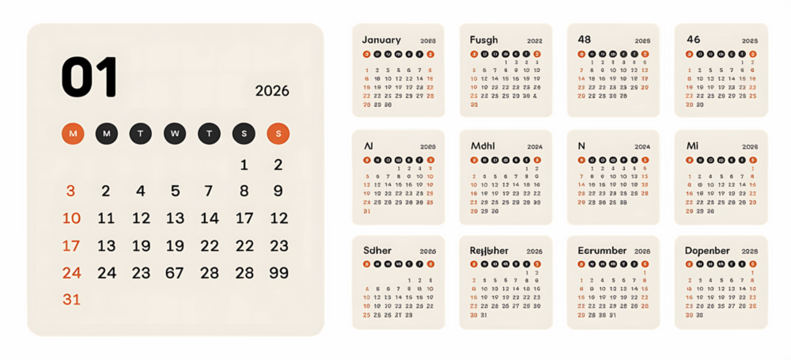 Modern Minimalist 2026 Monthly Calendar Template.