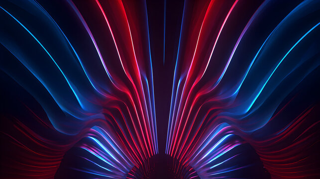 Abstract futuristic tunnel of glowing red and blue neon light streaks, creating a sense of depth and speed