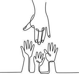 A single continuous line drawing illustrates the concept of family, care, and community support