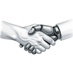 Human hand and robotic hand shaking hands in agreement symbolizing future technology and partnership isolated on transparent background
