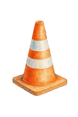 Bright orange and white striped traffic cone used for road safety and construction work isolated on transparent background