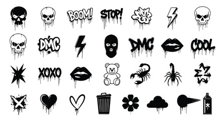 Set of graffiti drips, street art vector illustration, urban typography design elements, stickers
