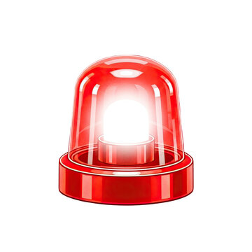 Bright red flashing emergency beacon light with a clear dome isolated on transparent background