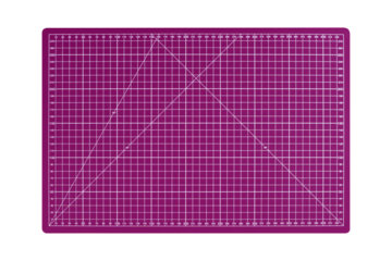 Pink cutting A3 mat with white grid lines is isolated.