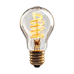 Vintage edison style led filament light bulb with spiral filament isolated on transparent background