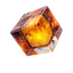 Abstract geometric crystal with internal glowing orange light isolated on transparent background