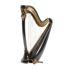 Elegant ornate celtic harp with intricate detailing isolated on transparent background