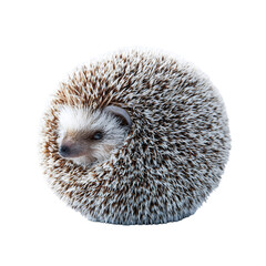 A small spiky hedgehog curled into a ball on a transparent background isolated on transparent background