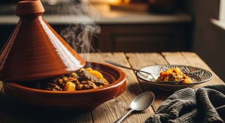Steaming Moroccan Lamb Tagine with Apricots Served Warm