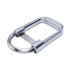 Shiny metal oval carabiner clip with two key rings isolated on transparent background