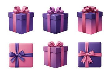Purple and pink gift boxes with ribbons &mdash; transparent PNG