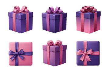 Purple and pink gift boxes with ribbons — transparent PNG