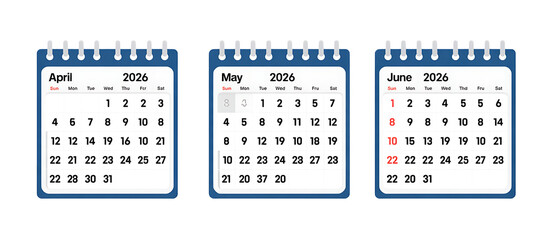 A three-month calendar set for April-June 2026 enhances efficient planning. Its clean layout helps organize daily tasks with ease.