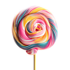 Colorful swirl lollipop candy on a stick isolated on transparent background