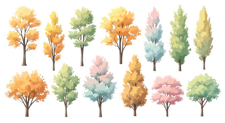 Pastel trees, a whimsical collection of arboreal illustrations in soft, muted colors for spring