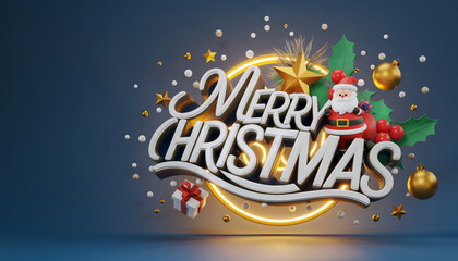 carte Joyeux Noël, badge logo bannière 3-d, style enseigne néon en perspective