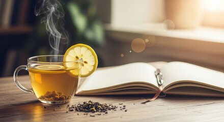 Enjoying Warm Herbal Tea with a Book on a Sunny Afternoon