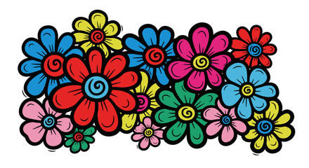 Vibrant and Playful Doodle Flowers in a Colorful Artistic Design on Isolated White Background, Cheerful and Whimsical