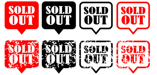 Sold Out rubber stamp with distressed texture effect isolated on transparent background.