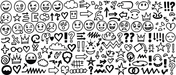 Fototapeta premium Set of hand drawn doodle elements collection of sketch symbols, arrows, emoticons and shapes