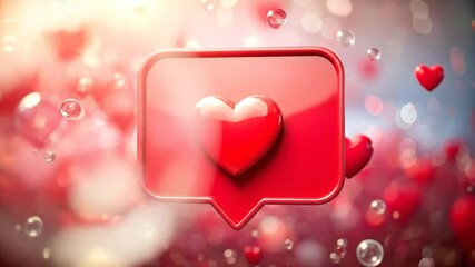 A glossy red heart notification icon symbolizing online affection and social media appreciation on a dreamy bokeh background - Powered by Adobe