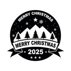 Christmas 2025 emblem with mountain landscape