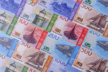 Obraz premium Money, currency of Norway, Norwegian krone banknotes. Norway, Norwegian money