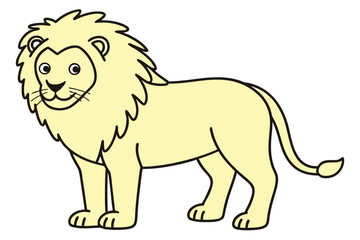  cartoon-style illustration of a light yellow lion. It stands facing left with a proud expression and a large, fluffy mane.