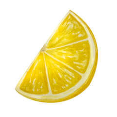 Watercolor yellow lemon slice. Hand-drawn juicy summer fruit. Illustration isolated on white background.  