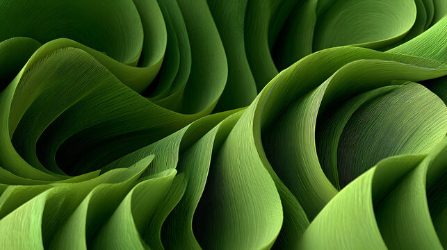 Organic green abstract flowing forms with textured surfaces, a surreal and naturalistic digital artwork