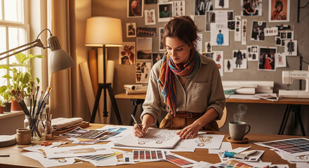 woman is writing in a book