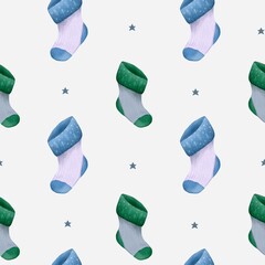 Colorful New Year sock pattern for festive wrapping and textile design