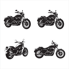 Obraz premium Vector silhouettes of motorcycles, motorbikes, and sport bikes on the road, emphasizing speed, chrome, and the engine of the transport vehicle