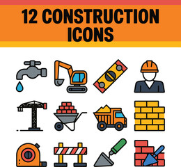 Construction industry icons set with tools and equipment