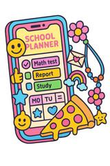 Obraz premium Back to school planner with colorful maximalist design elements. Isolated on transparent background