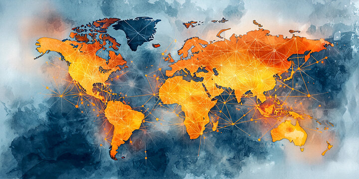 Abstract watercolor world map with vibrant colors and details Generative AI - Powered by Adobe