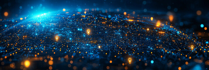 Digital globe illustration with glowing connections across continents Generative AI
