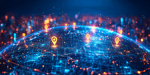 Colorful abstract globe with digital location markers Generative AI