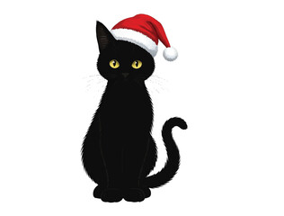 Cristmas with cat in silhouette white background..