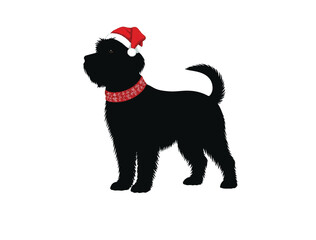 Cristmas with happy dog in silhouette white background.