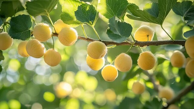  Fresh immature gingko nuts on a tree video