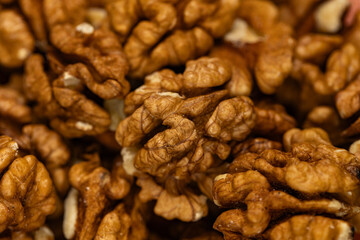 Close Up Pile of Shelled Walnut Halves Texture