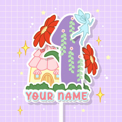 adorable fairy theme of birthday topper cake design